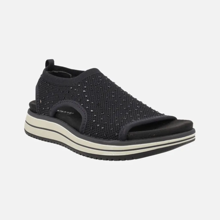 Sandalias confort en tejido elástico con detalles de strass