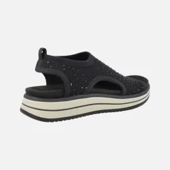 Sandalias confort en tejido elástico con detalles de strass