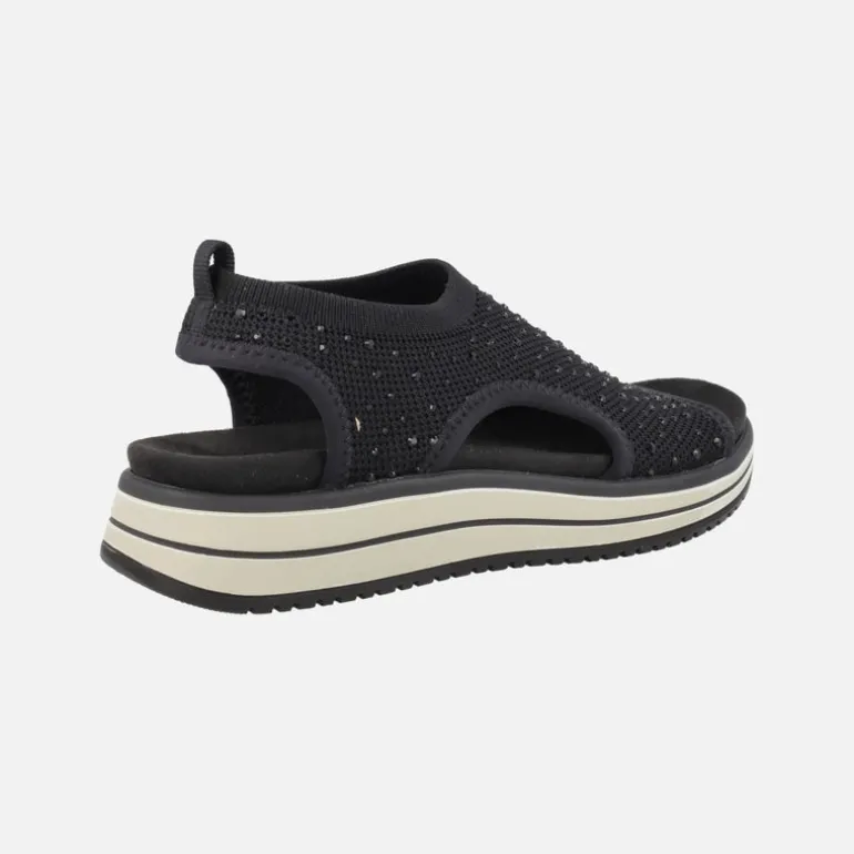 Sandalias confort en tejido elástico con detalles de strass