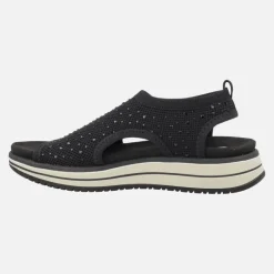 Sandalias confort en tejido elástico con detalles de strass