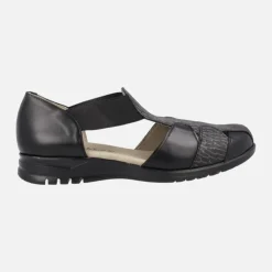 Sandalias confort negras de piel estilo cangrejeras