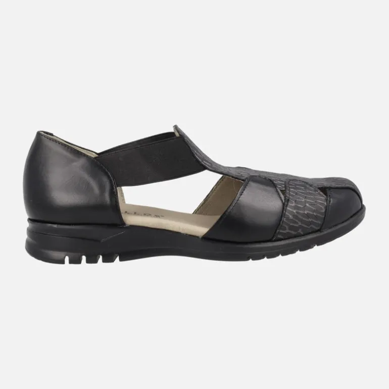 Sandalias confort negras de piel estilo cangrejeras