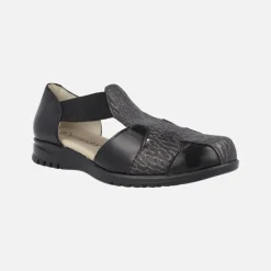 Sandalias confort negras de piel estilo cangrejeras