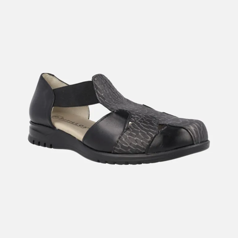 Sandalias confort negras de piel estilo cangrejeras