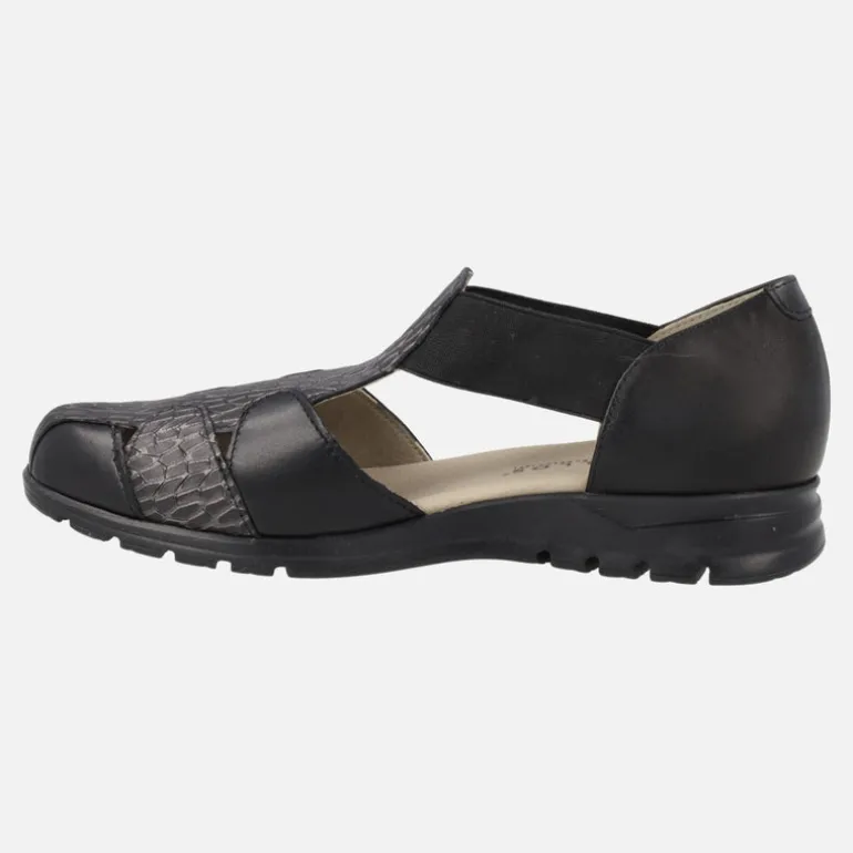 Sandalias confort negras de piel estilo cangrejeras