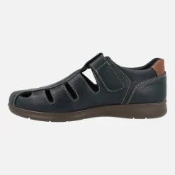 Sandalias confort para hombre en piel azul marino con cierre de velcro