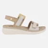 Sandalias confort para mujer en combinado blanco-beige-mostaza-camel