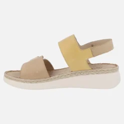 Sandalias confort para mujer en combinado blanco-beige-mostaza-camel