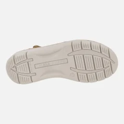 Sandalias confort troqueladas en piel beige con cierre de velcro