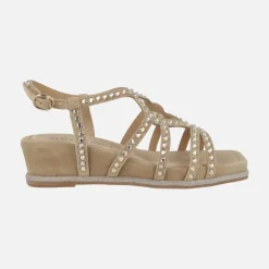 Sandalias de ante beige con cobertura de strass
