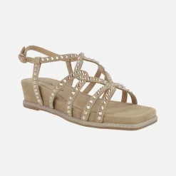 Sandalias de ante beige con cobertura de strass