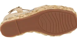 Sandalias de ante beige con plataforma de rafia y pedrería