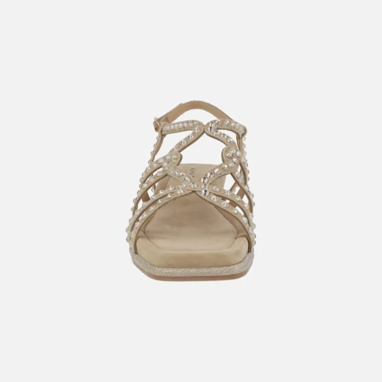 Sandalias de ante beige con cobertura de strass