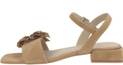 Sandalias de ante con adorno de flor para mujer