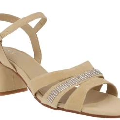 Sandalias de ante con tira de strass para mujer