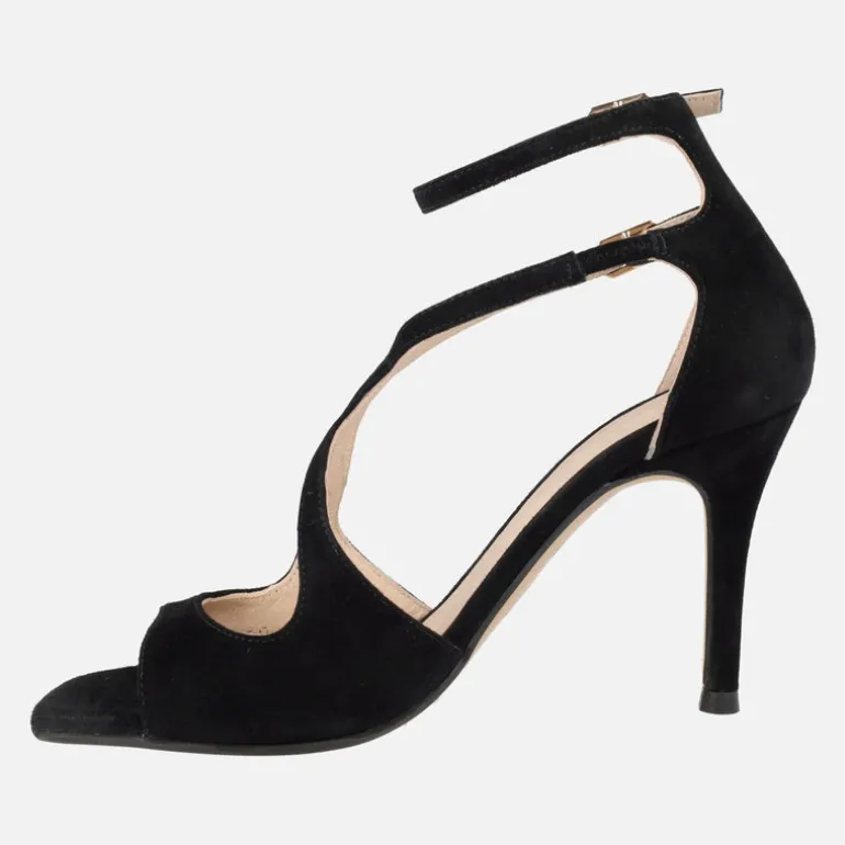 Sandalias de ante y tacón alto Sasue con doble pulsera al tobillo