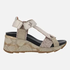 Sandalias de cuña en combinado platino con cierre de velcros