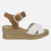 Sandalias de cuña en combinado blanco y cuero con hebilla