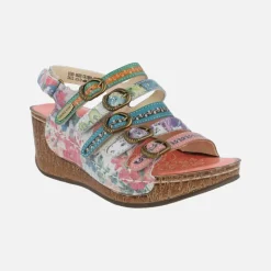 Sandalias de cuña multicolor con tiras de hebillas Dino 0523