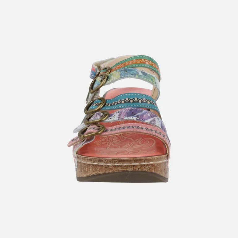 Sandalias de cuña multicolor con tiras de hebillas Dino 0523