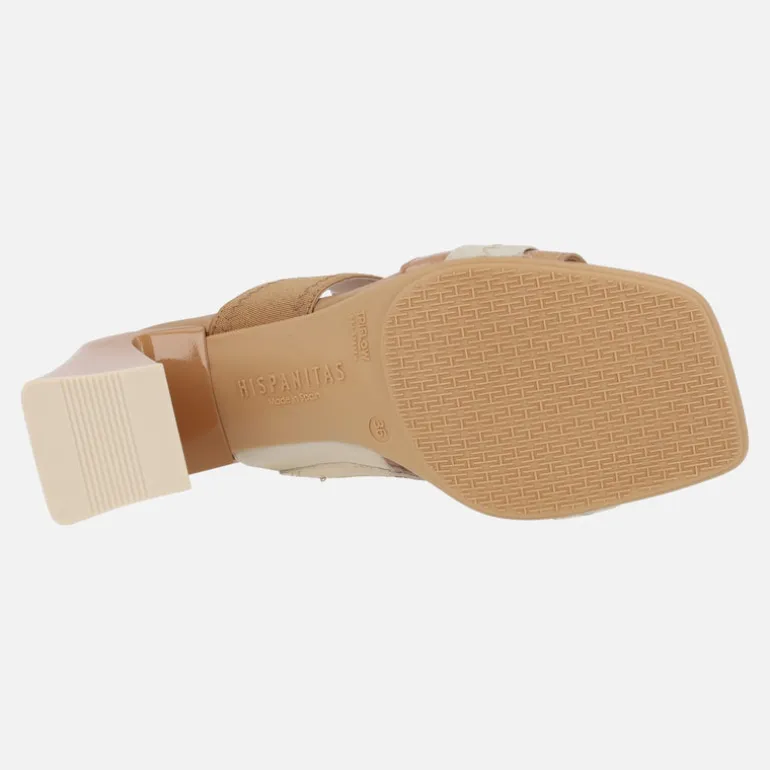 Sandalias de dos tiras en combinado de charol y tejido elástico