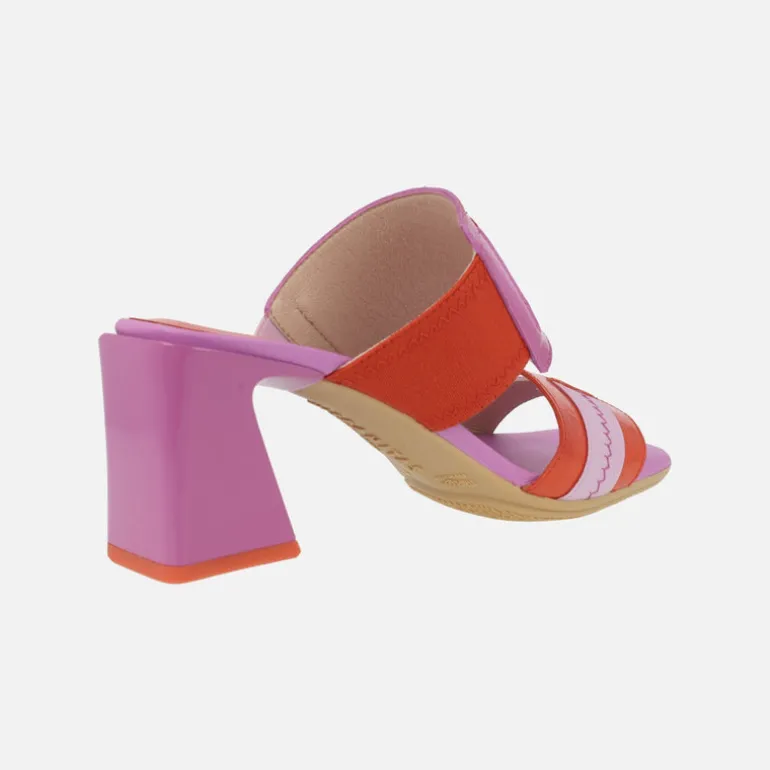 Sandalias de dos tiras en combinado de charol y tejido elástico