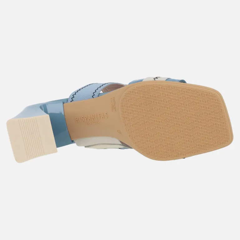 Sandalias de dos tiras en combinado de charol y tejido elástico