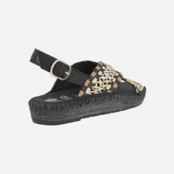 Sandalias de esparto con tiras cruzadas en tejido étnico