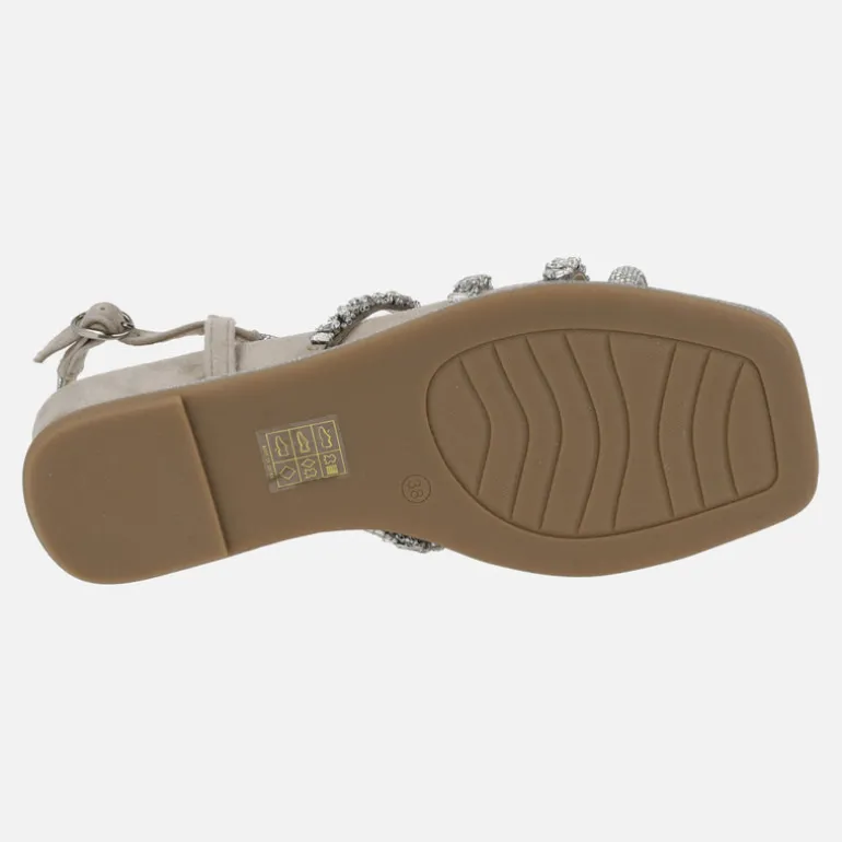 Sandalias de pedreria en combinado taupe con cuña media