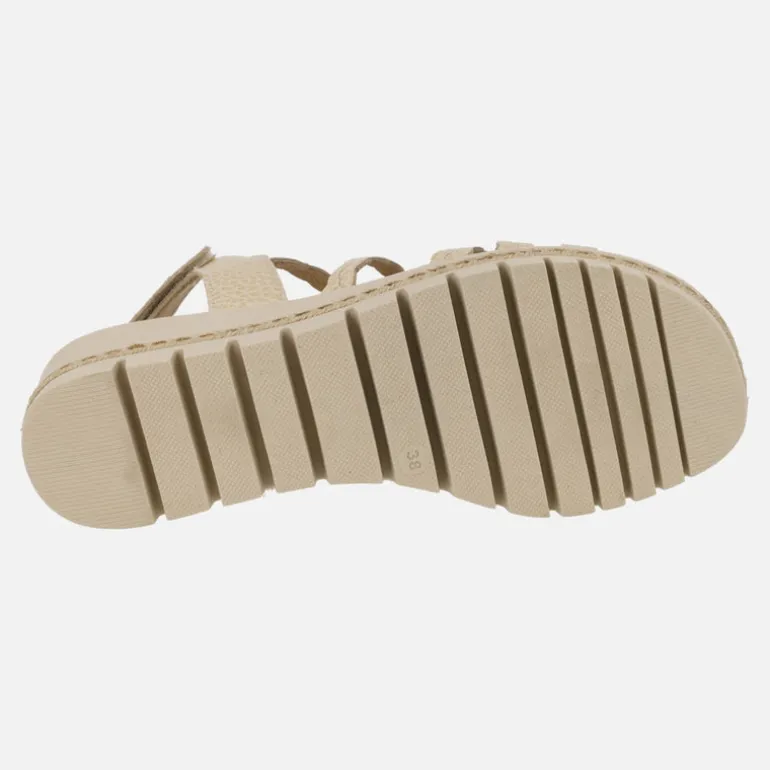 SANDALIAS DE PIEL color beige EFECTO TRENZADO CON CIERRE DE VELCRO