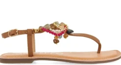 Sandalias de piel color cuero con pedrería Collan