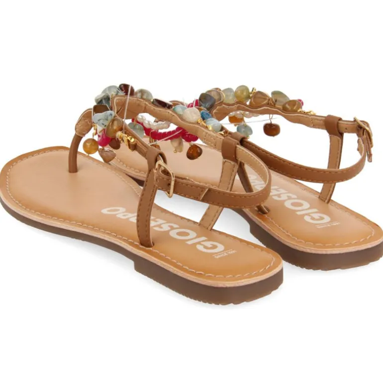 Sandalias de piel color cuero con pedrería Collan