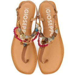 Sandalias de piel color cuero con pedrería Collan
