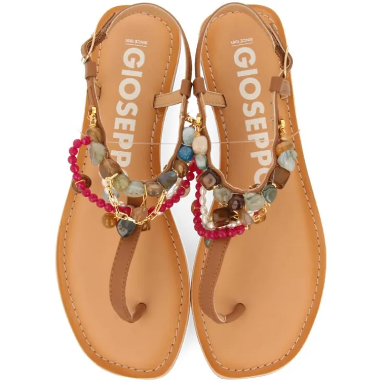 Sandalias de piel color cuero con pedrería Collan