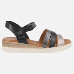 Sandalias de piel combinadas en negro y metalizados