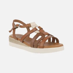 Sandalias de piel combinadas con cuña baja