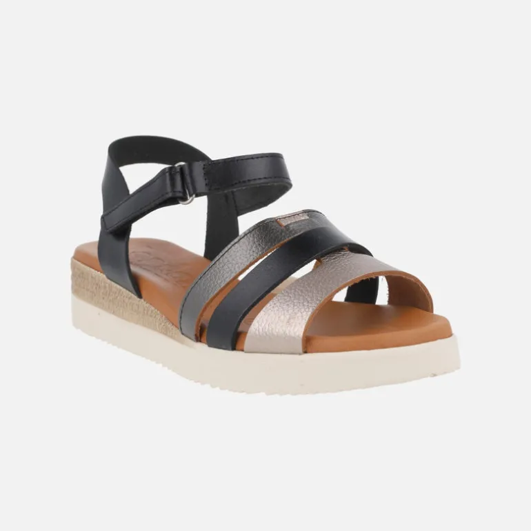 Sandalias de piel combinadas en negro y metalizados