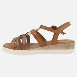 Sandalias de piel combinadas con cuña baja