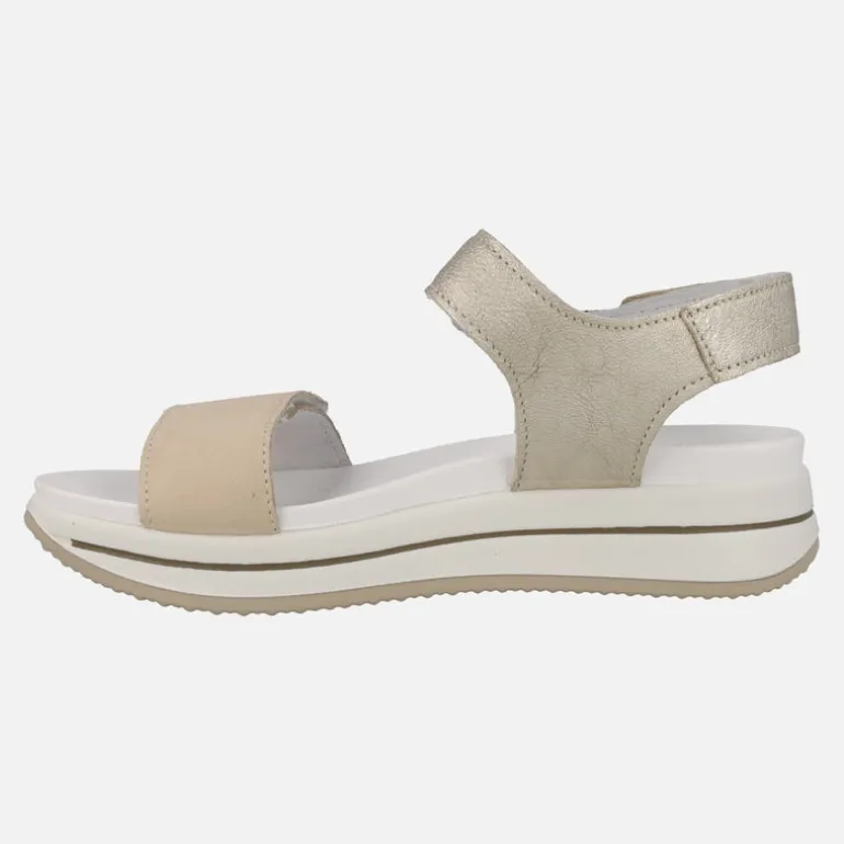 Sandalias de piel combinadas en blanco oro y beige con cierre de velcro