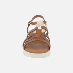 Sandalias de piel combinadas con cuña baja