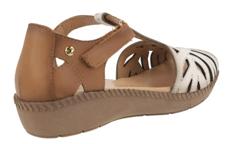 Sandalias de piel combinadas y cerradas de talón para mujer