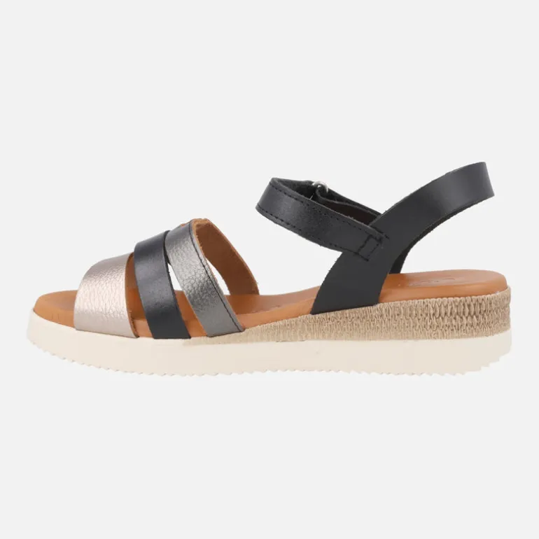Sandalias de piel combinadas en negro y metalizados