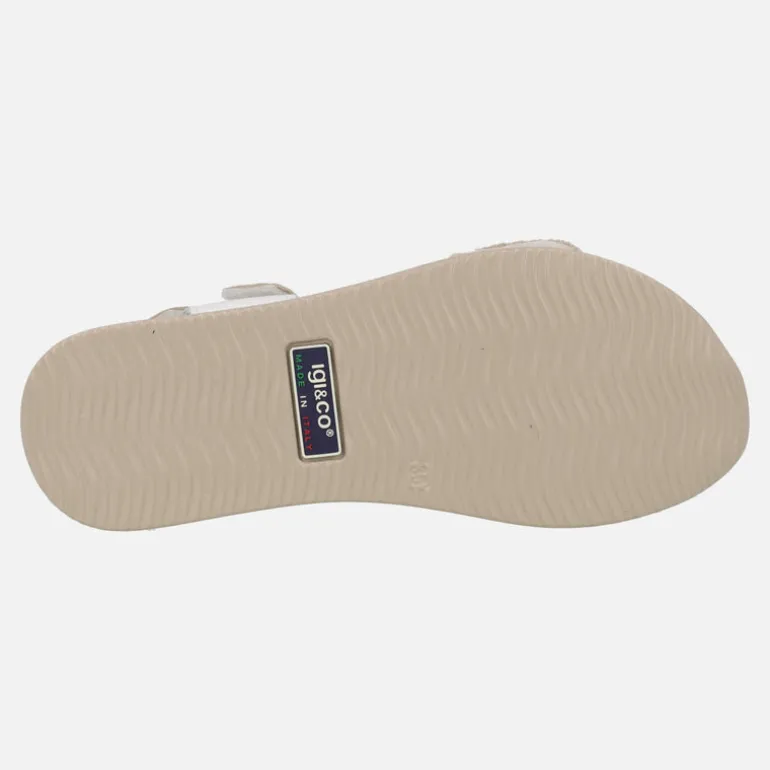 Sandalias de piel combinadas en blanco oro y beige con cierre de velcro