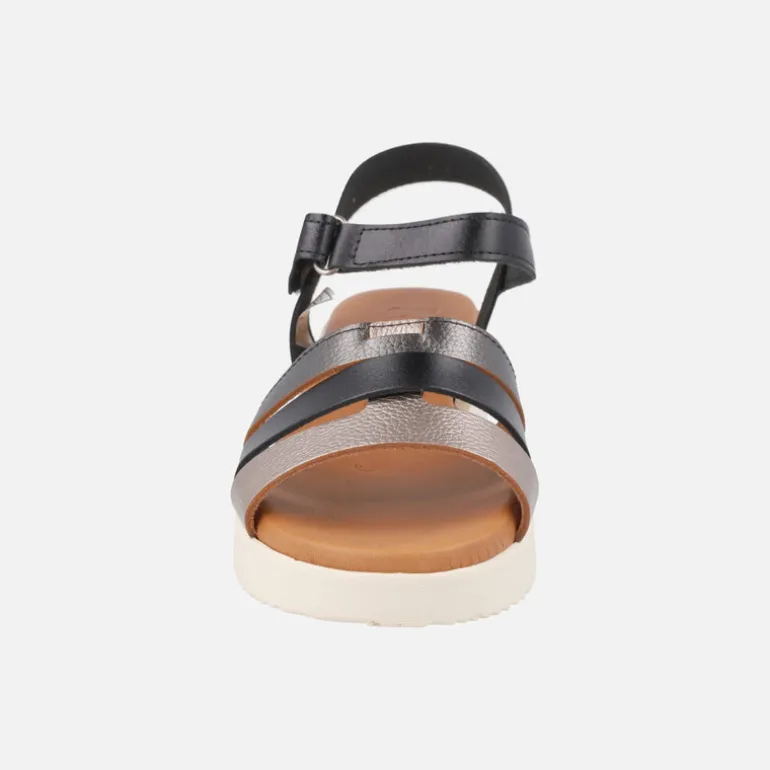 Sandalias de piel combinadas en negro y metalizados