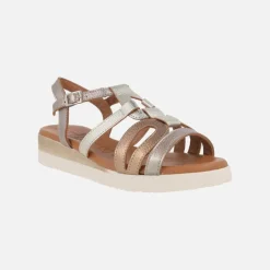 Sandalias de piel combinadas con cuña baja