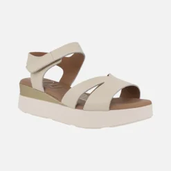Sandalias de piel con cierre de velcro y cuña bicolor