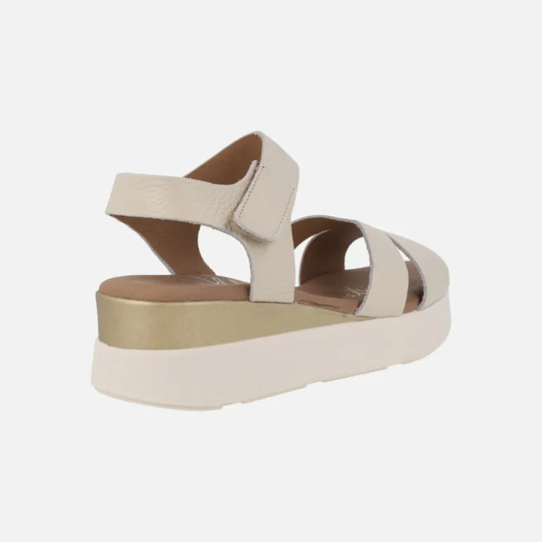 Sandalias de piel con cierre de velcro y cuña bicolor