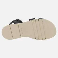 Sandalias de piel con cuña baja y cierre de hebilla
