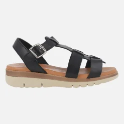 Sandalias de piel con cuña baja y cierre de hebilla