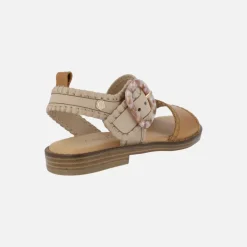 Sandalias de piel con pespuntes y hebilla nacarada